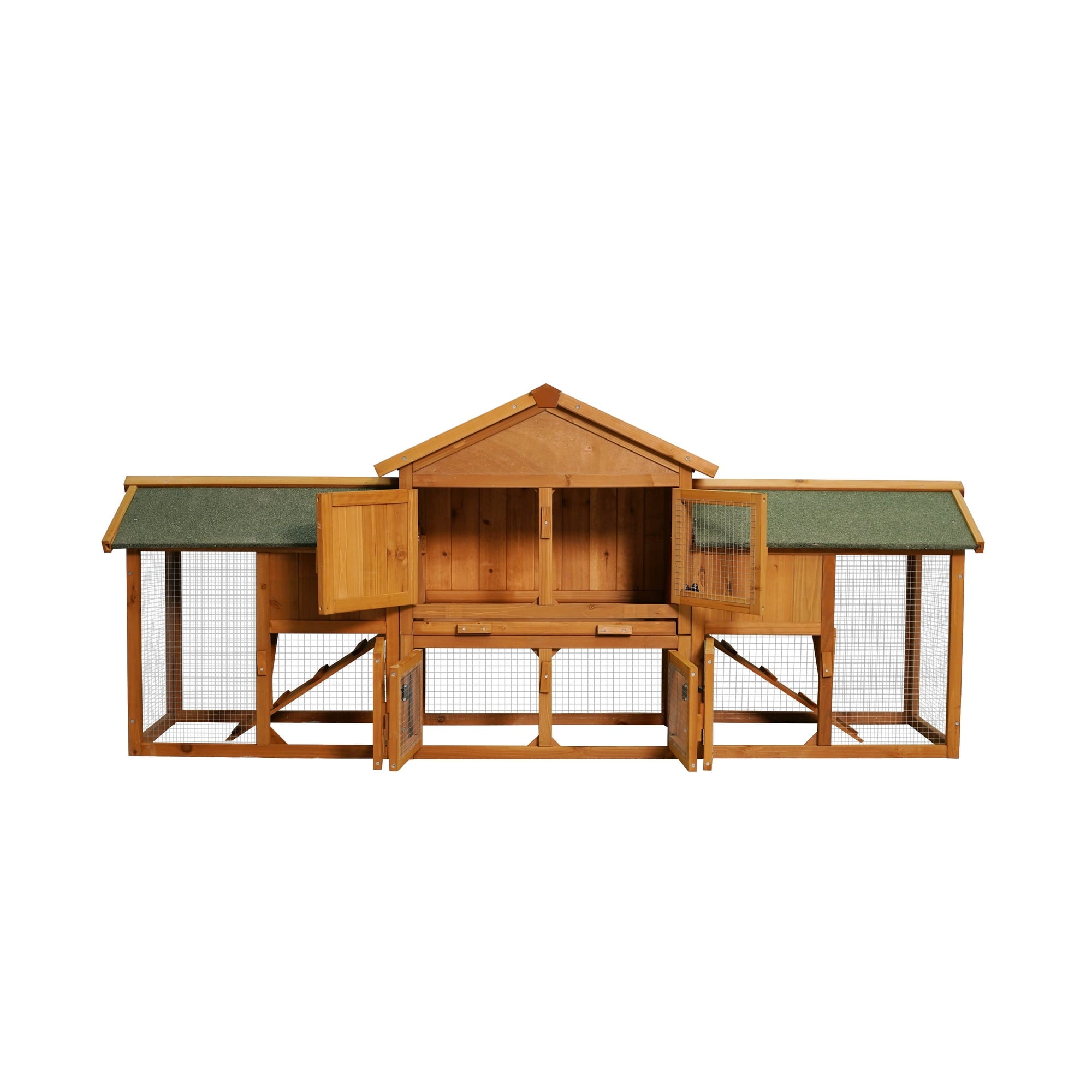 Vivifying 79.5" Chicken Coops Rabbit Hutch Bunny Cage with Pull Out Tray, Ramp, Lockable Doors,Two Run Cage Outdoor Wooden Small Animal House Two Tier Waterproof Roof