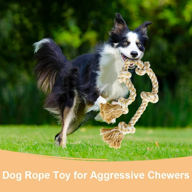 Vivifying Dog Rope Toys for Aggressive Chewers, 5 Knots Rope Chew Toy for Large Dogs, Natural Cotton Dog Pull Rope for Tug of War and Teeth Cleaning