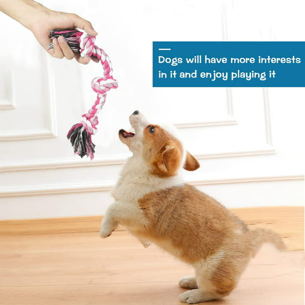 Vivifying 14 Inch Dog Rope Toys, Durable Braided Cotton Pet Chew Rope Toys 3 Knot Tough Rope Chew Toys for Petsmart Dog Cat Puppy Teeth Cleaningn Pink