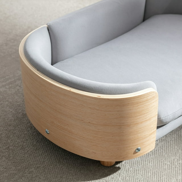 Vivifying Dog Bed Pet Sofa With Solid Wood legs and Bent Wood Back, Velvet Cushion,Small Size