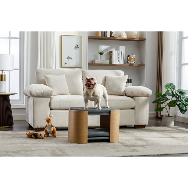 Vivifying Cat Bed Pet Sofa With Solid Wood legs and Bent Wood Back, Cat Scratch Resistant PU Cushion,Mid Size,Dark Grey