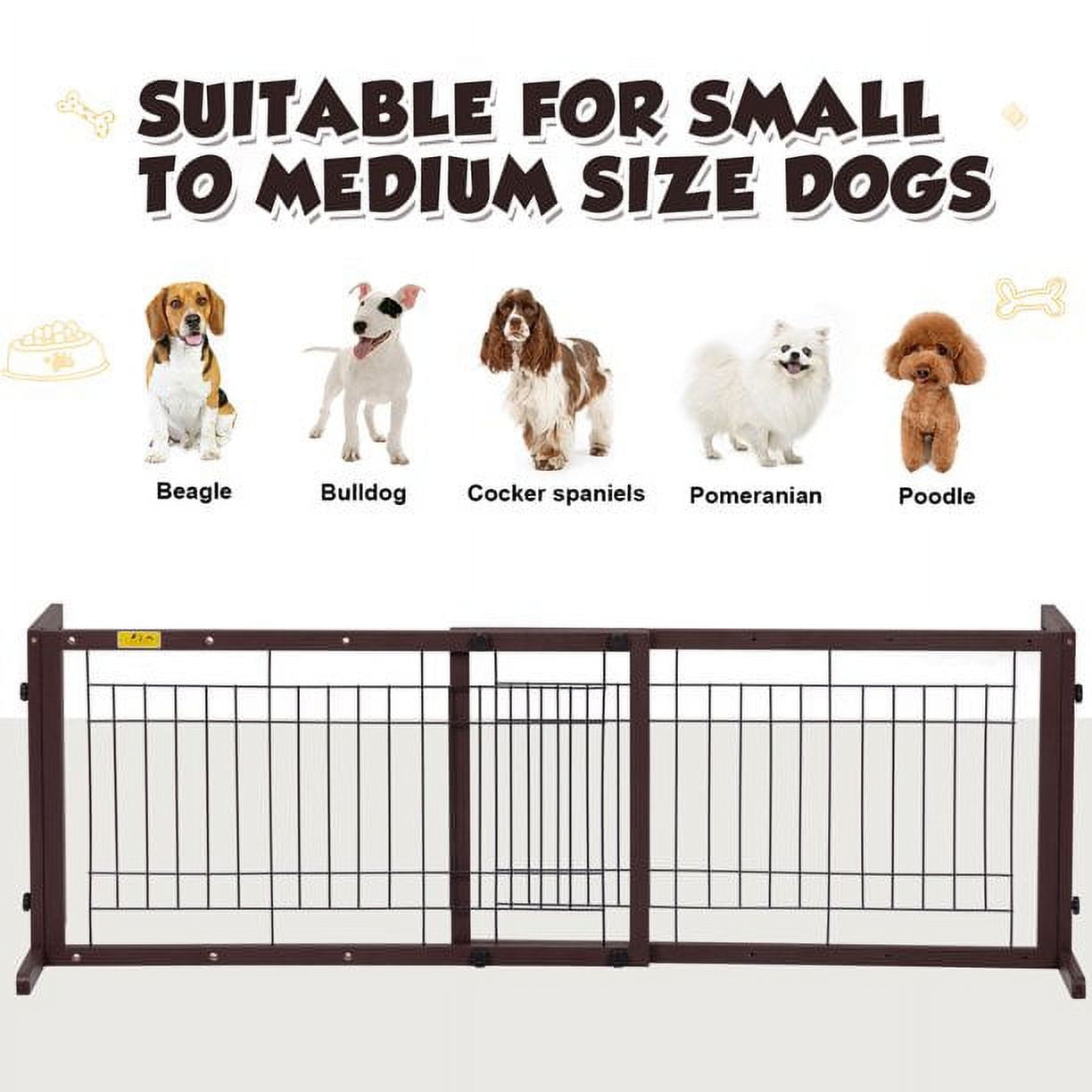 Vivifying Pet Gate Foldable Free-Standing Wooden Pet Gate- Light Weight, Indoor Barrier for Small Dogs / Cats - 40-71 Inch, Dark Brown, Step Over Doorway Fence Brown