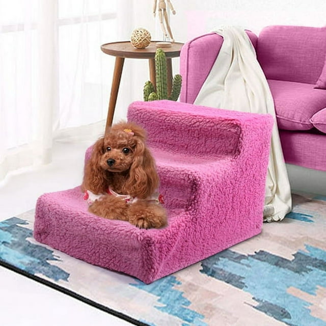 Best Pet 3 Steps High Density Dog Stairs Ramps,Non-Slip Pet Steps for Older Dogs,Pet with Joint Pain, Sofa Bed Ladder for Cats Pink