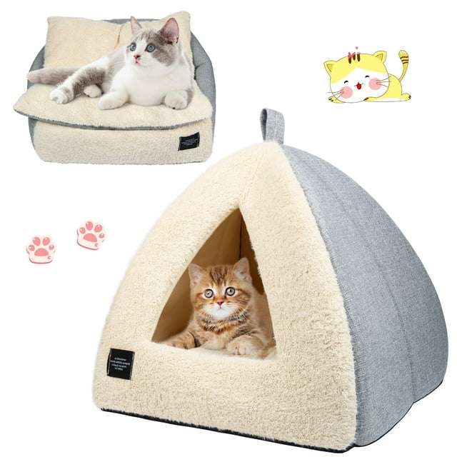 Cat Bed for Indoor Cats - Pet Cave Bed Cat Cave Bed Cat House Cat Tent with Removable Washable Cushioned Pillow, Soft and Self Warming Kitten beds & Furniture, Pet Bed