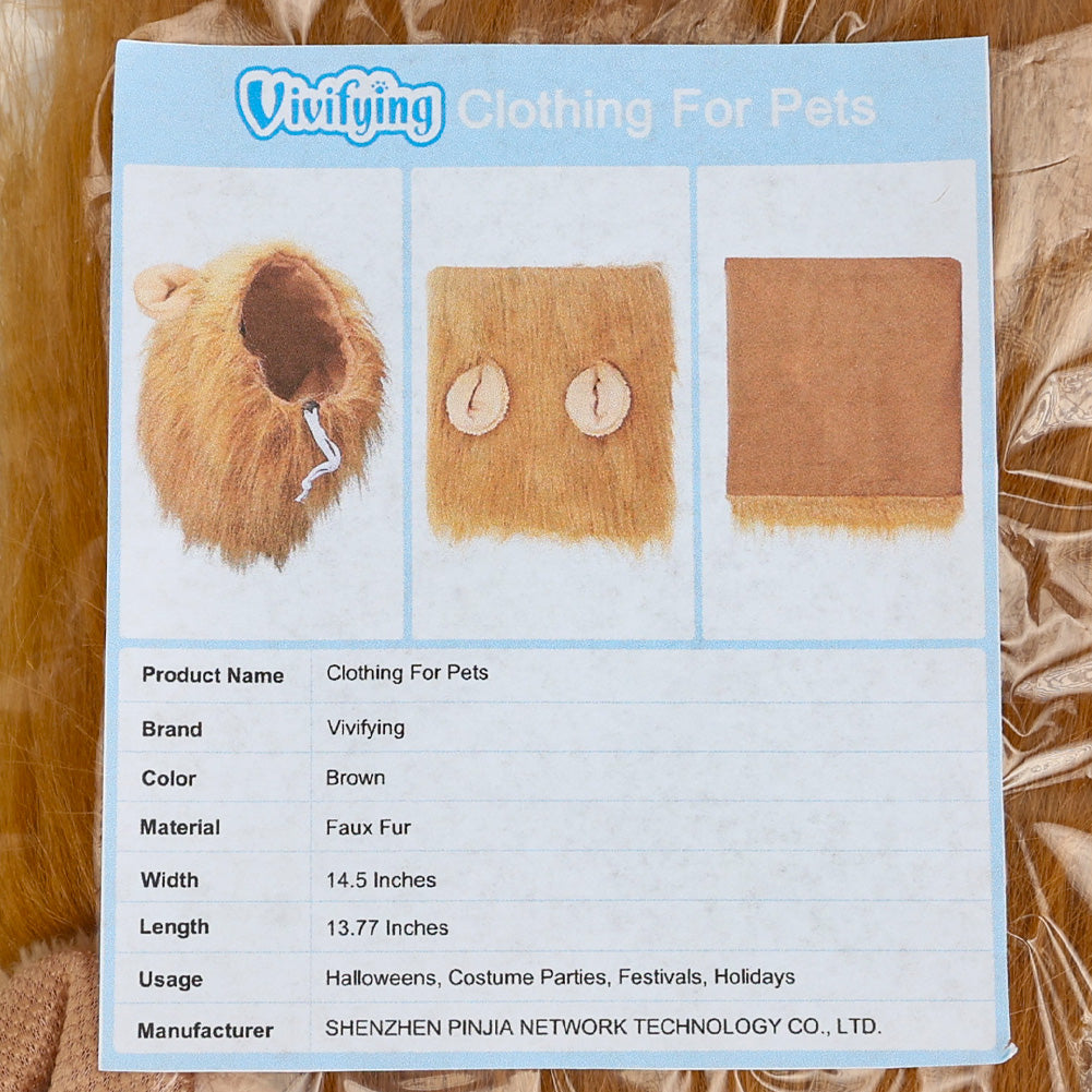 Vivifying Lion Mane for Dog, Adjustable Halloween Lion Costume Wig with Ears for Medium and Large Dogs, Realistic & Funny Accessory Perfect for Parties and Photoshoots (Large, Brown)
