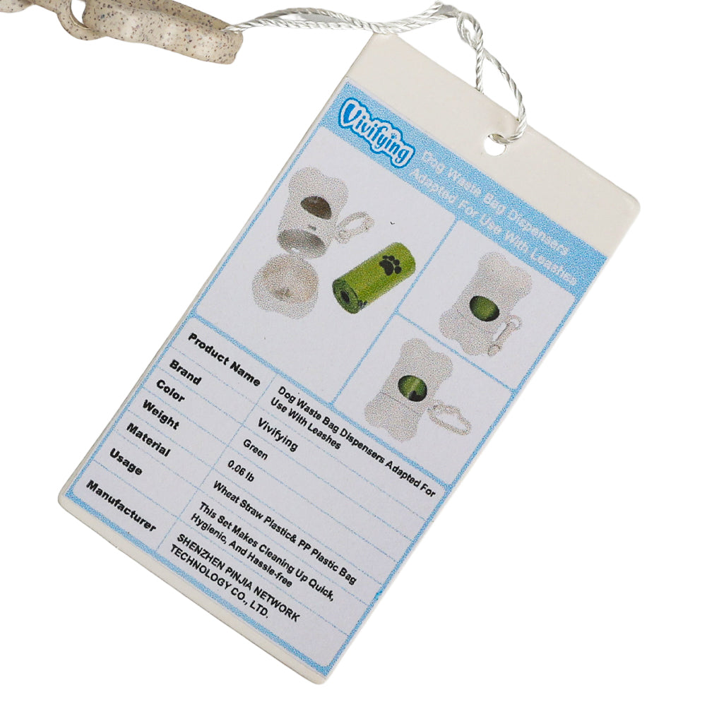 Bone-Shaped Dog Waste Bag Dispenser with Clip – Eco-Friendly Wheat Straw Material with 0.9 Mil Green Degradable Poop Bags, Portable Dog Poop Bag Holder for Leash, Walks & Travel