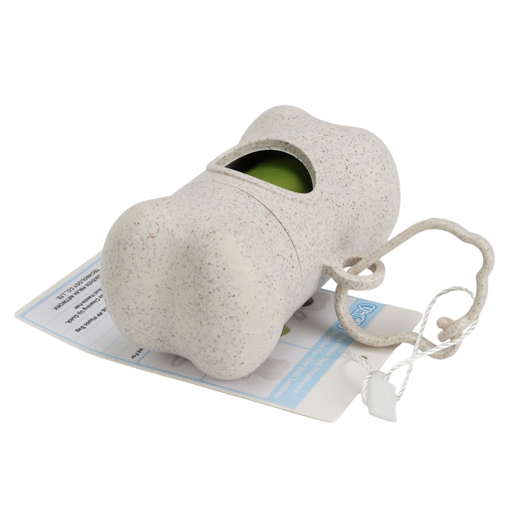 Bone-Shaped Dog Waste Bag Dispenser with Clip – Eco-Friendly Wheat Straw Material with 0.9 Mil Green Degradable Poop Bags, Portable Dog Poop Bag Holder for Leash, Walks & Travel