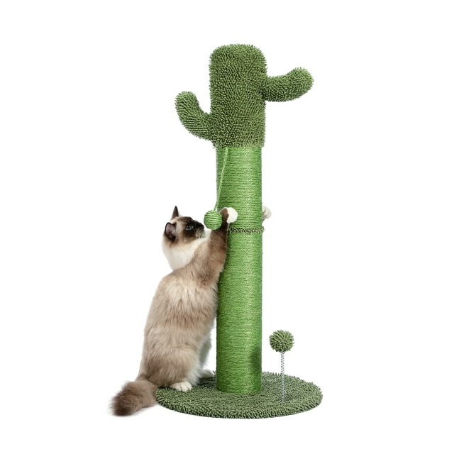 Vivifying 34" Tall Cat Scratching Post, High Posts with Natural Sisal Rope and Hanging Ball, Post Tree Scratch for Indoor Cats, Green