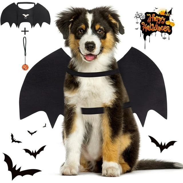 Vivifying Bat Wings for Dog, Adjustable Halloween Pet Bat Costume with Bell for Medium Dogs Party Decoration and Cosplay
