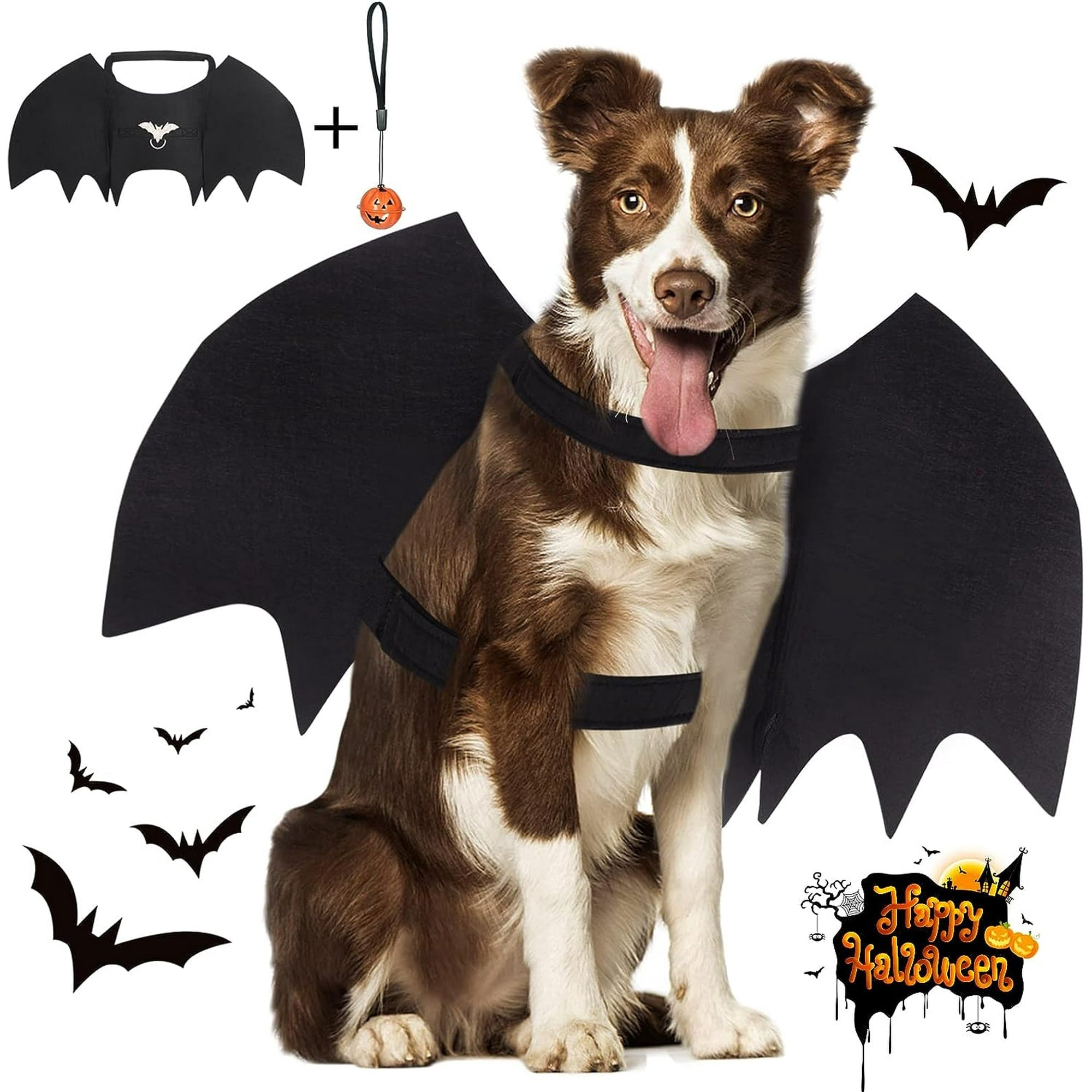 Vivifying Bat Wings for Dog, Adjustable Halloween Pet Bat Costume with Bell for Medium Large Dogs Party Decoration and Cosplay