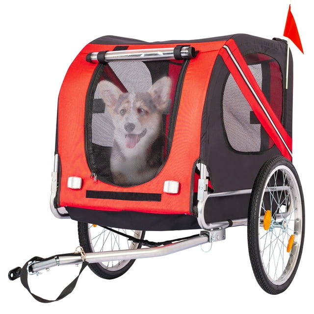 Vivifying Dog Bike Trailer Pet Trailer, for Small and Large Dogs, Folding Frame Dog Carrier, Quick Release Wheels, Universal Bicycle Coupler, Adjustable Bicycle Trailer