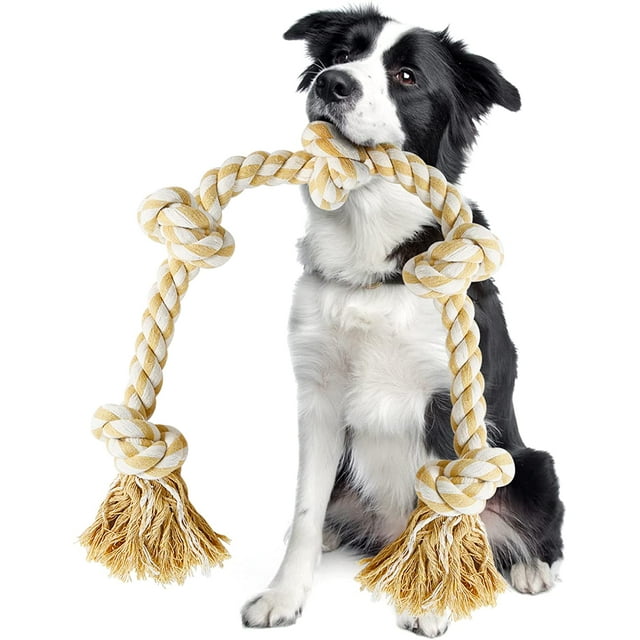 Vivifying Dog Rope Toys for Aggressive Chewers, 5 Knots Rope Chew Toy for Large Dogs, Natural Cotton Dog Pull Rope for Tug of War and Teeth Cleaning