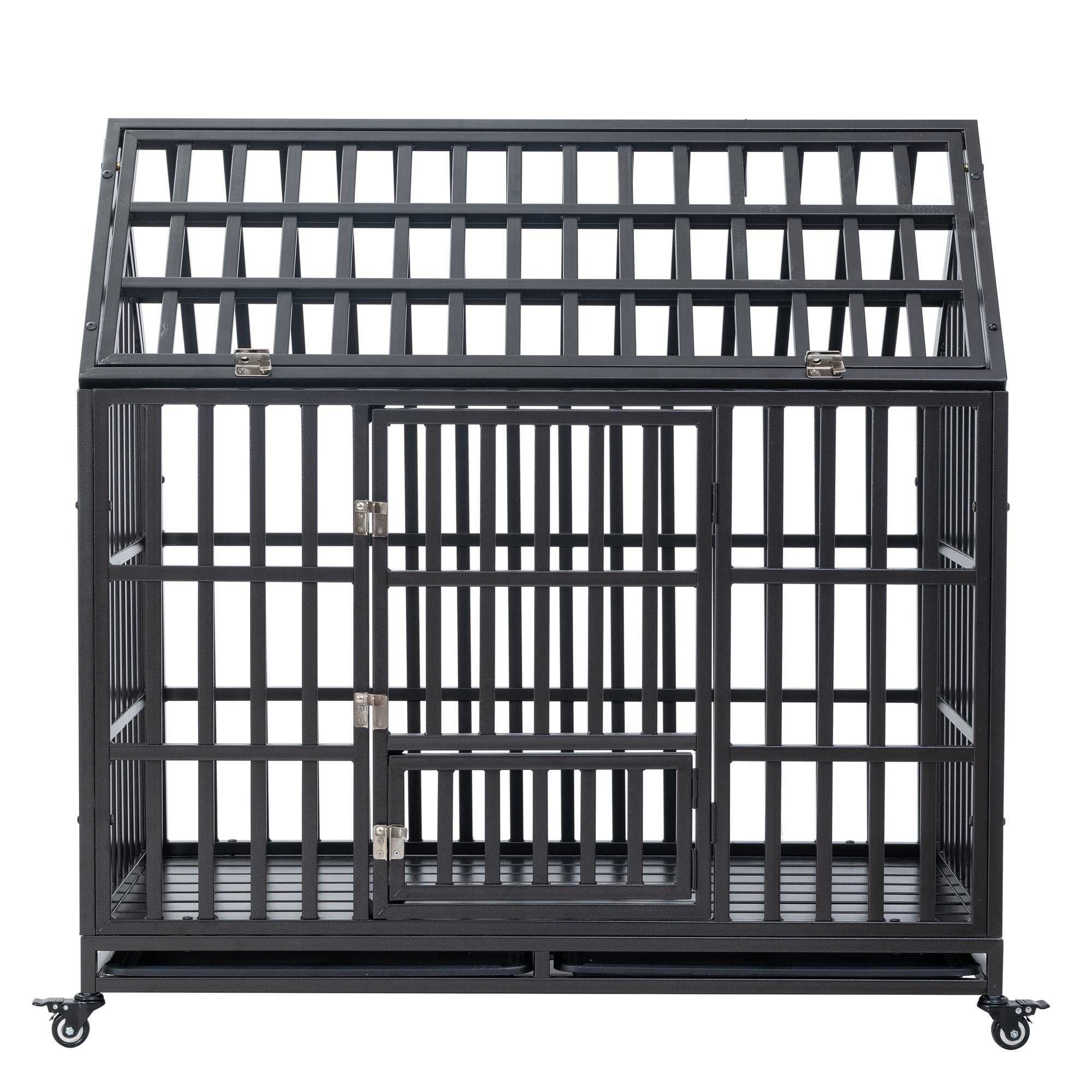 Vivifying Heavy Duty Dog Cage 85.86H, Pet Crate with Roof & window on roof, Black