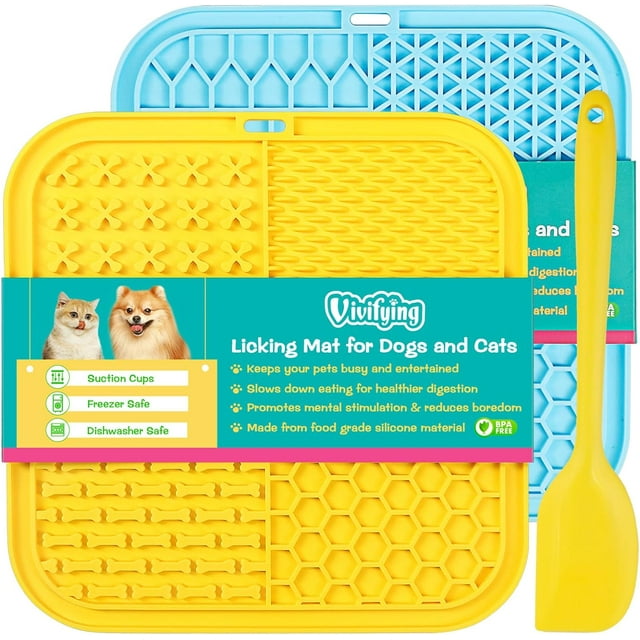 Vivifying Licking Mat 2 Pack Lick Pad with Suction Cups for Keep Busy and Entertained, Dog Enrichment Toys for Reduce Boredom and Mental Stimulation