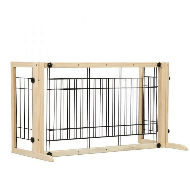 Vivifying Pet Gate for Dogs Wood Freestanding Pet Gate, 38"-71" Length Adjustable Dog Gate, Safety Dog Fence for Stairs Doorways, Natural
