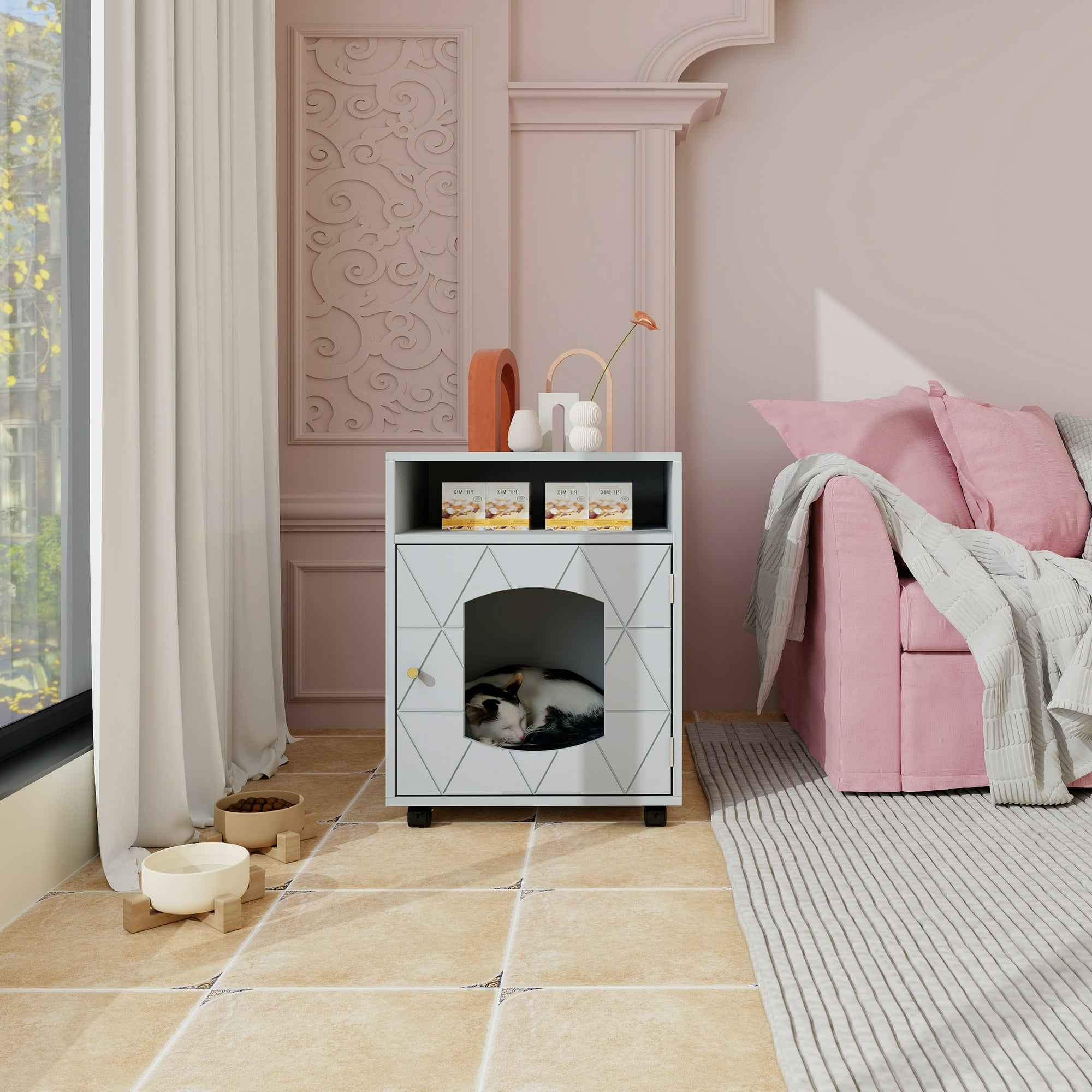 Vivifying Weatherproof Multi-function Pet Cat House Indoor Outdoor Sidetable Nightstand Cat Home Side Table