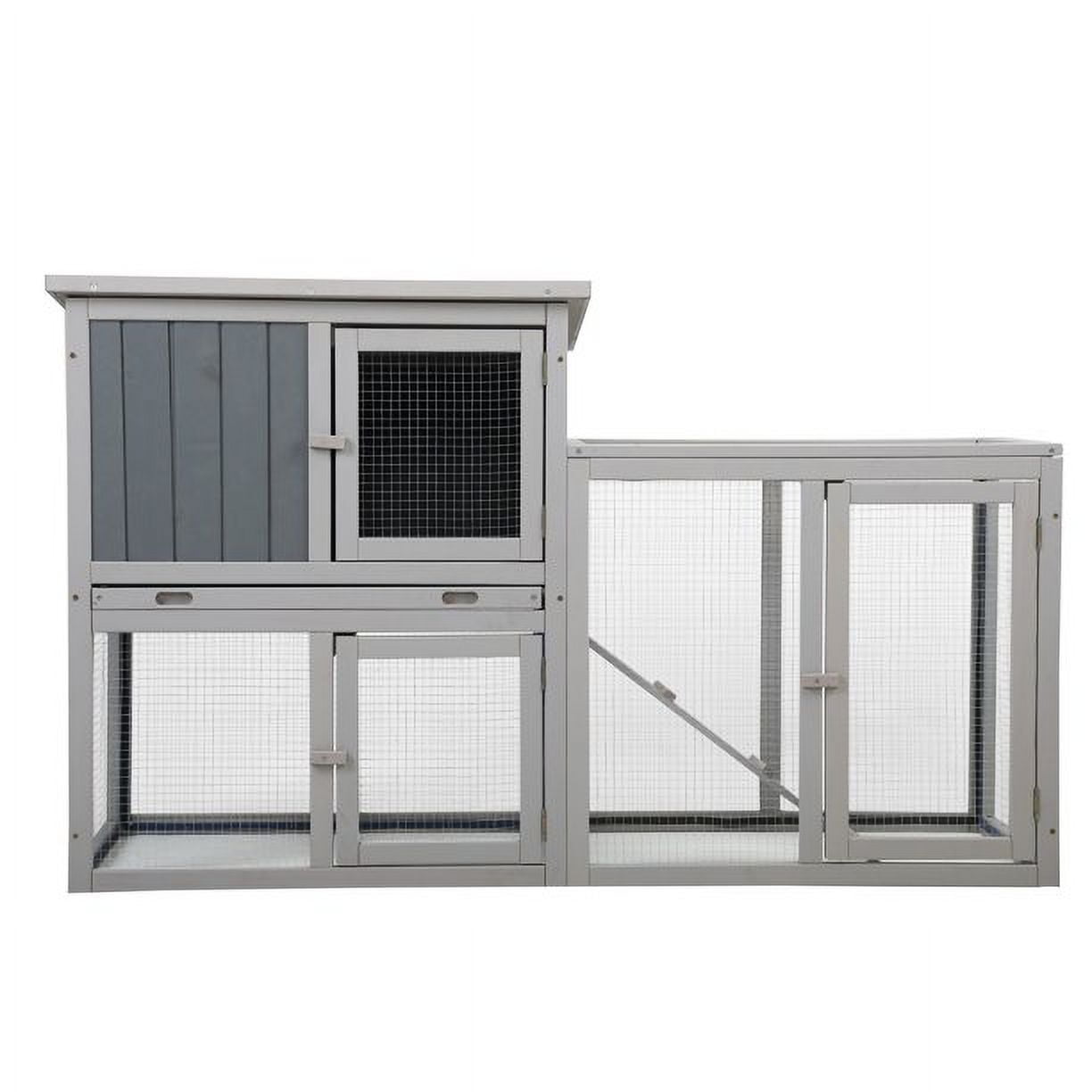 Vivifying Wooden Rabbit Hutch Chicken Coop with 1 Removable Tray and 3 Lockable Doors for Indoor and Outdoor Use, Gray+White