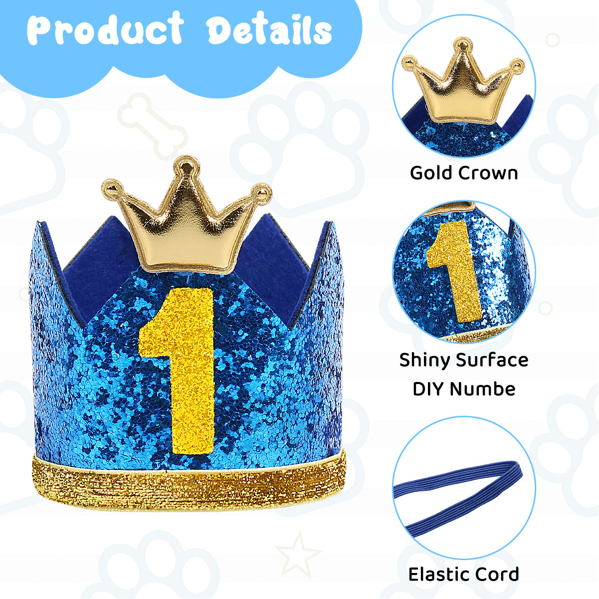 Dog Birthday Bandana Set, Doggie Birthday Party Supplies Decorations (11-Piece Set) with Cute Dog Bow Tie, Crown Hat with Numbers for Small Medium Large Dogs, Blue Dog Birthday Outfit (Blue)