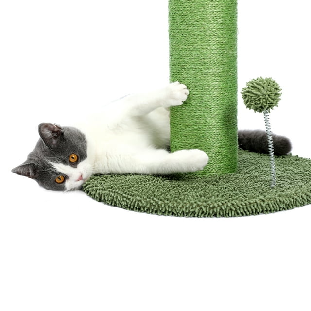 Vivifying 34" Tall Cat Scratching Post, High Posts with Natural Sisal Rope and Hanging Ball, Post Tree Scratch for Indoor Cats, Green