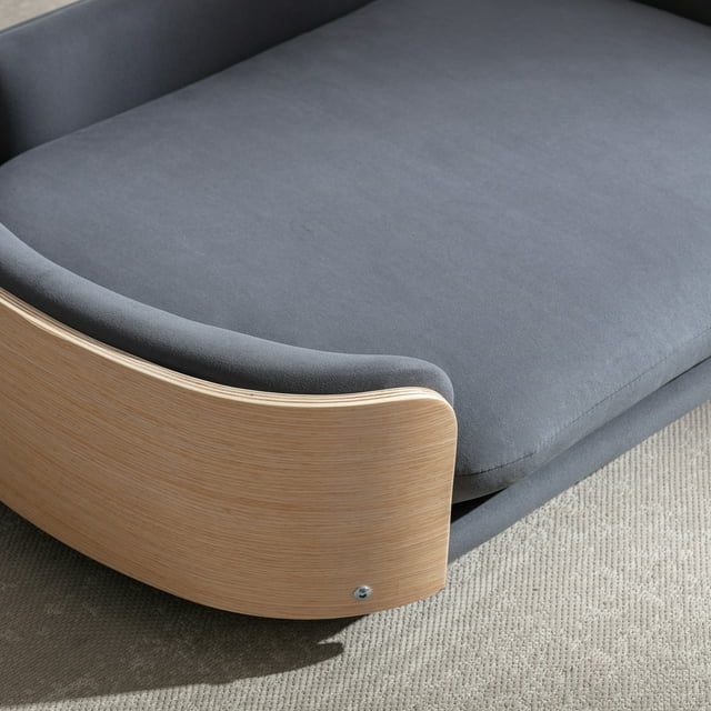 Vivifying Dog Bed Pet Sofa With Solid Wood legs and Bent Wood Back, Velvet Cushion,Large Size