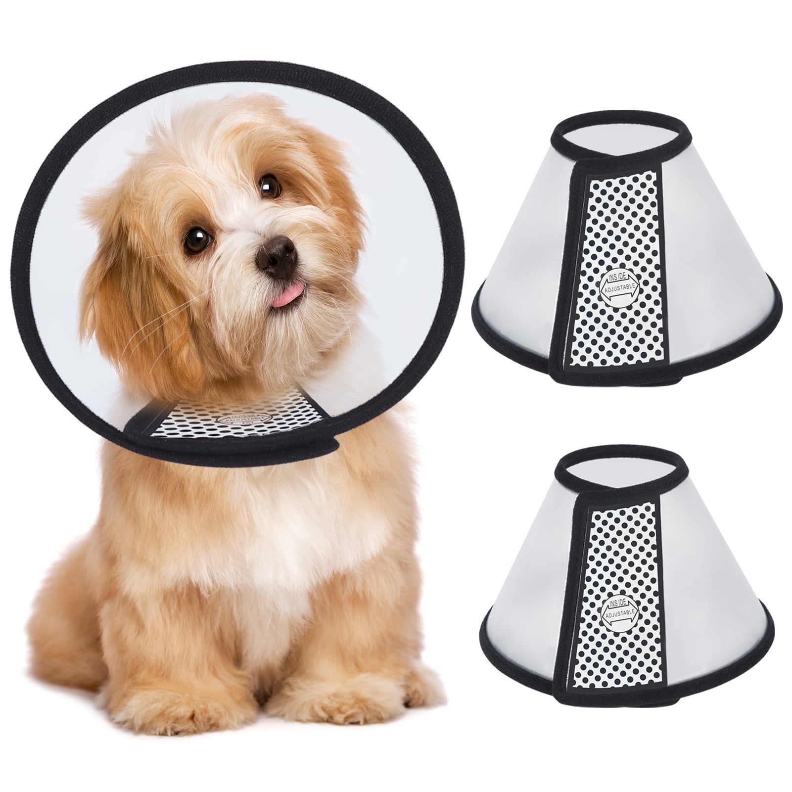 Soft Dog Cone Collar, 2 PCS Flexible Plastic Cone for Dogs After Surgery, Dog Recovery Collar, Adjustable E-Collar for Small,Medium,Large Dogs Cat L+M