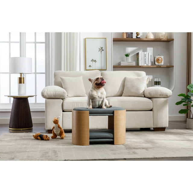 Vivifying Cat Bed Pet Sofa With Solid Wood legs and Bent Wood Back, Cat Scratch Resistant PU Cushion,Mid Size,Dark Grey