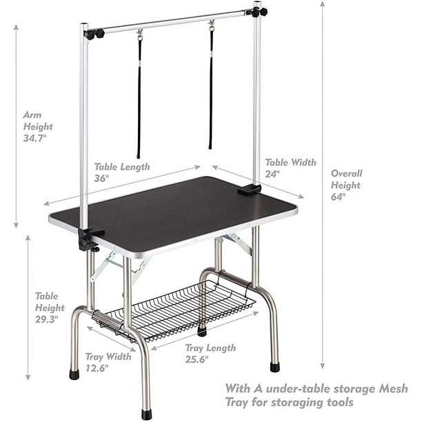 Vivifying 36" Professional Dog Pet Grooming Table Adjustable Heavy Duty Portable w/Arm & Noose & Mesh Tray