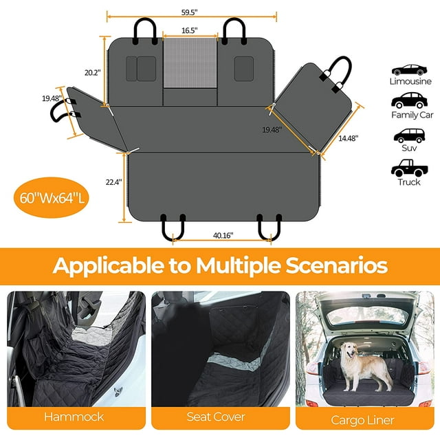 Vivifying Simple Deluxe Dog Car Seat Cover for Back Seat, 100% Waterproof Pet Seat Protector with Mesh Window, Scratchproof & Nonslip Dog Hammock for Cars, Trucks, SUVs, X-Large