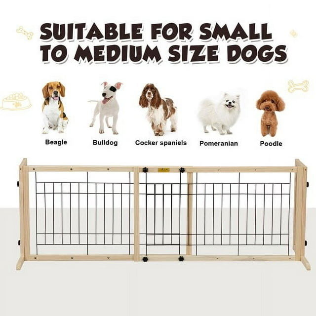 Vivifying Pet Gate for Dogs Wood Freestanding Pet Gate, 38"-71" Length Adjustable Dog Gate, Safety Dog Fence for Stairs Doorways, Natural