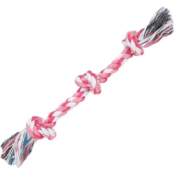Vivifying 14 Inch Dog Rope Toys, Durable Braided Cotton Pet Chew Rope Toys 3 Knot Tough Rope Chew Toys for Petsmart Dog Cat Puppy Teeth Cleaningn Pink