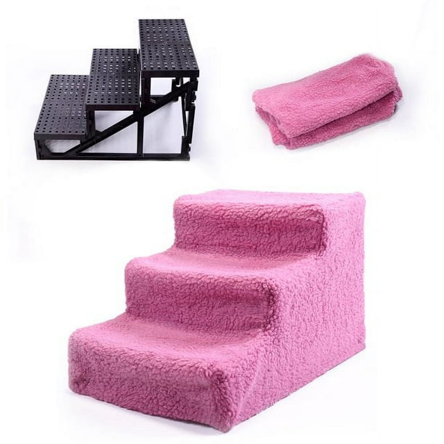 Best Pet 3 Steps High Density Dog Stairs Ramps,Non-Slip Pet Steps for Older Dogs,Pet with Joint Pain, Sofa Bed Ladder for Cats Pink