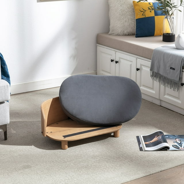 Vivifying Dog Bed Pet Sofa With Solid Wood legs and Bent Wood Back, Velvet Cushion, Walnut
