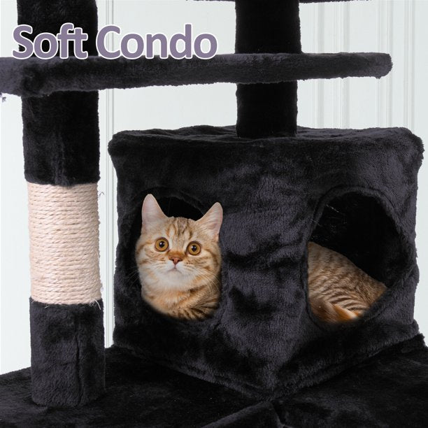 Vivifying 60 inches Large Cat Tree Tower with Scratching Posts Ball for indoor Cats black