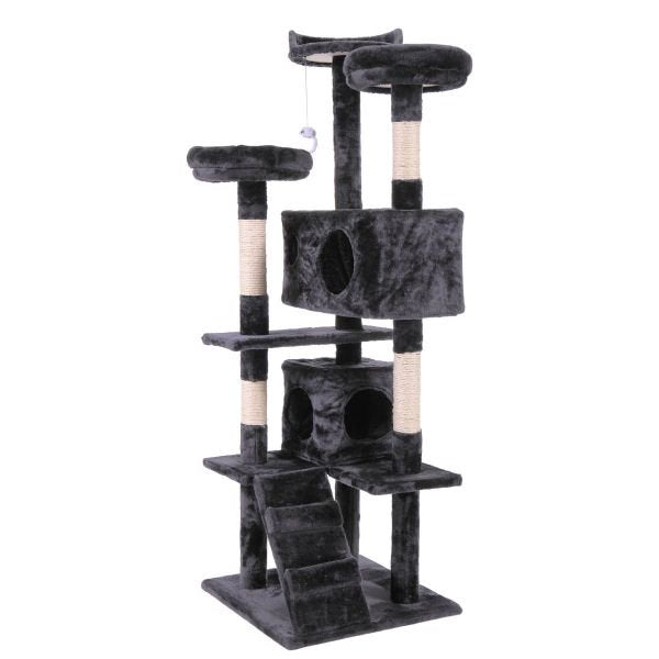 Vivifying 60 inches Large Cat Tree Tower with Scratching Posts Ball for indoor Cats black