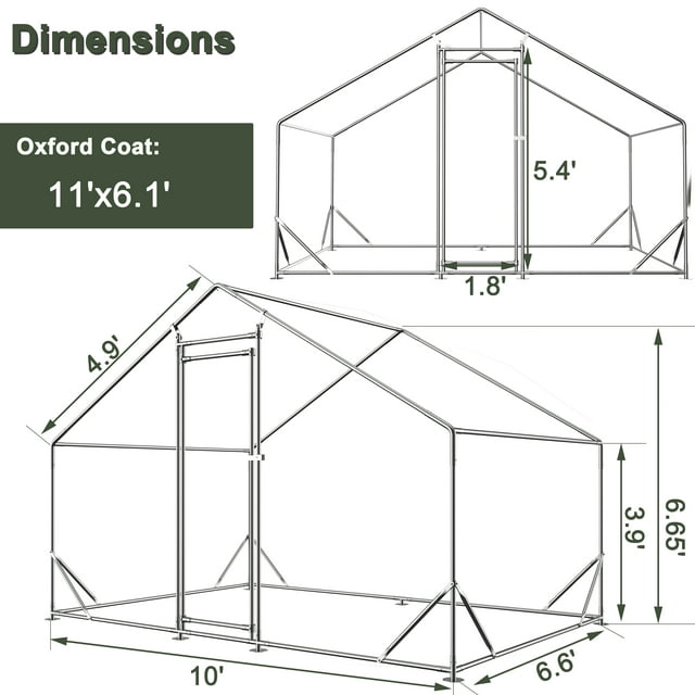 Vivifying Large Metal Chicken Coop, Walk-in Chicken Run,Chicken Hen Pen Cage, Rabbits Duck Cages with Waterproof and Anti-Ultraviolet Cover for Outside(10' L x 6.6' W x 6.56' H)