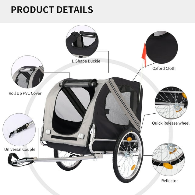 Vivifying Dog Bike Trailer,Bicycle Trailers for Travel,Dog Cart for Small and Medium Dogs,Dog Wagons with Connector for Senior Dogs, Under 88 pounds