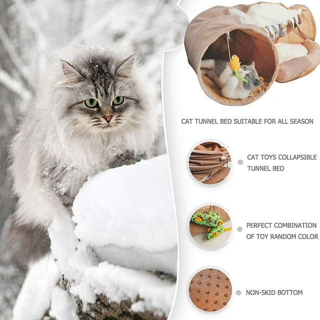 Vivifying Cat Tunnel Bed, 2-in-1 Collapsible Cat Tunnel Tubes Toys with Removable Mat for Pet Cats Kittens Puppies Rabbits Bunnies Ferrets (Coffee)