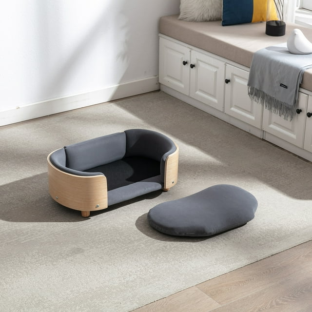 Vivifying Dog Bed Pet Sofa With Solid Wood legs and Bent Wood Back, Velvet Cushion,Small Size
