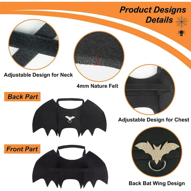 Vivifying Bat Wings for Dog, Adjustable Halloween Pet Bat Costume with Bell for Medium Large Dogs Party Decoration and Cosplay