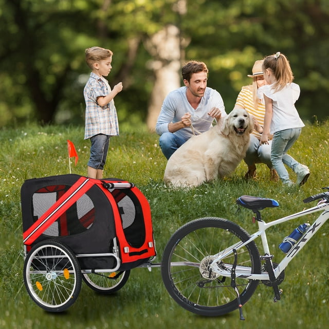 Vivifying Dog Bike Trailer Pet Trailer, for Small and Large Dogs, Folding Frame Dog Carrier, Quick Release Wheels, Universal Bicycle Coupler, Adjustable Bicycle Trailer