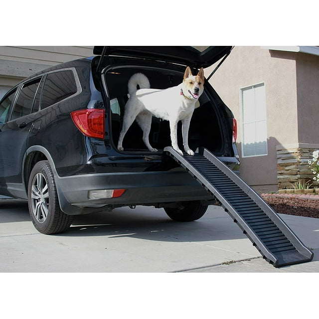 Vivifying Dog Car Ramp, 63 Inch Folding Portable Pet Ramp for Large Old Dogs SUV Truck Bed w/ Side Rails & Safety Lock & Non-Slip Surface & Carry Handle, Steel Frame, Supports Up to 165 lbs black