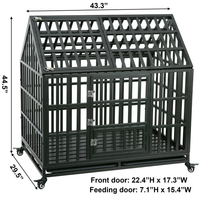 Vivifying 44.5" Heavy Duty Dog Crate Large Dog Cage Strong Metal Dog Kennels and Crates for Large Dogs with 4 Lockable Wheels, Easy to Assemble, Black