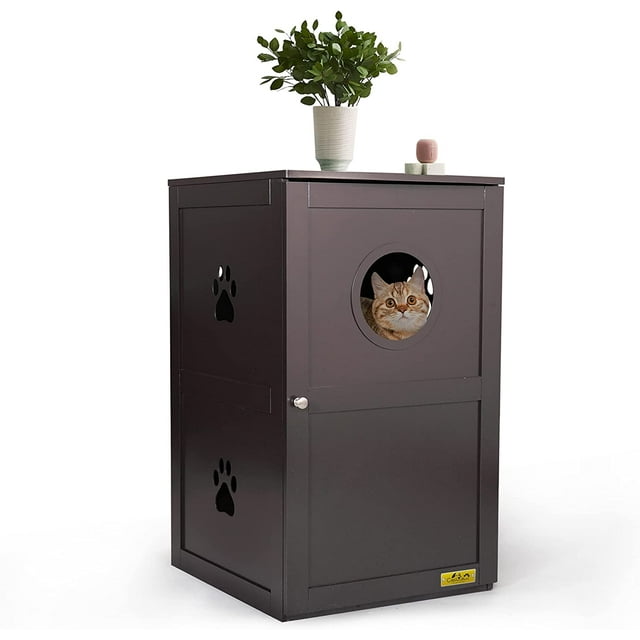 Vivifying at Litter Box Enclosure, 2-Tier Decorative Cat House with 2 Ventilated Windows, Indoor Nightstand Pet House, Cat Washroom, Litter Box Furniture Hidden for Cat Kitty
