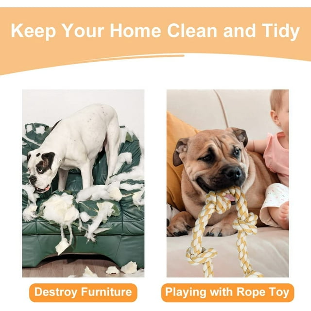 Vivifying Dog Rope Toys for Aggressive Chewers, 5 Knots Rope Chew Toy for Large Dogs, Natural Cotton Dog Pull Rope for Tug of War and Teeth Cleaning
