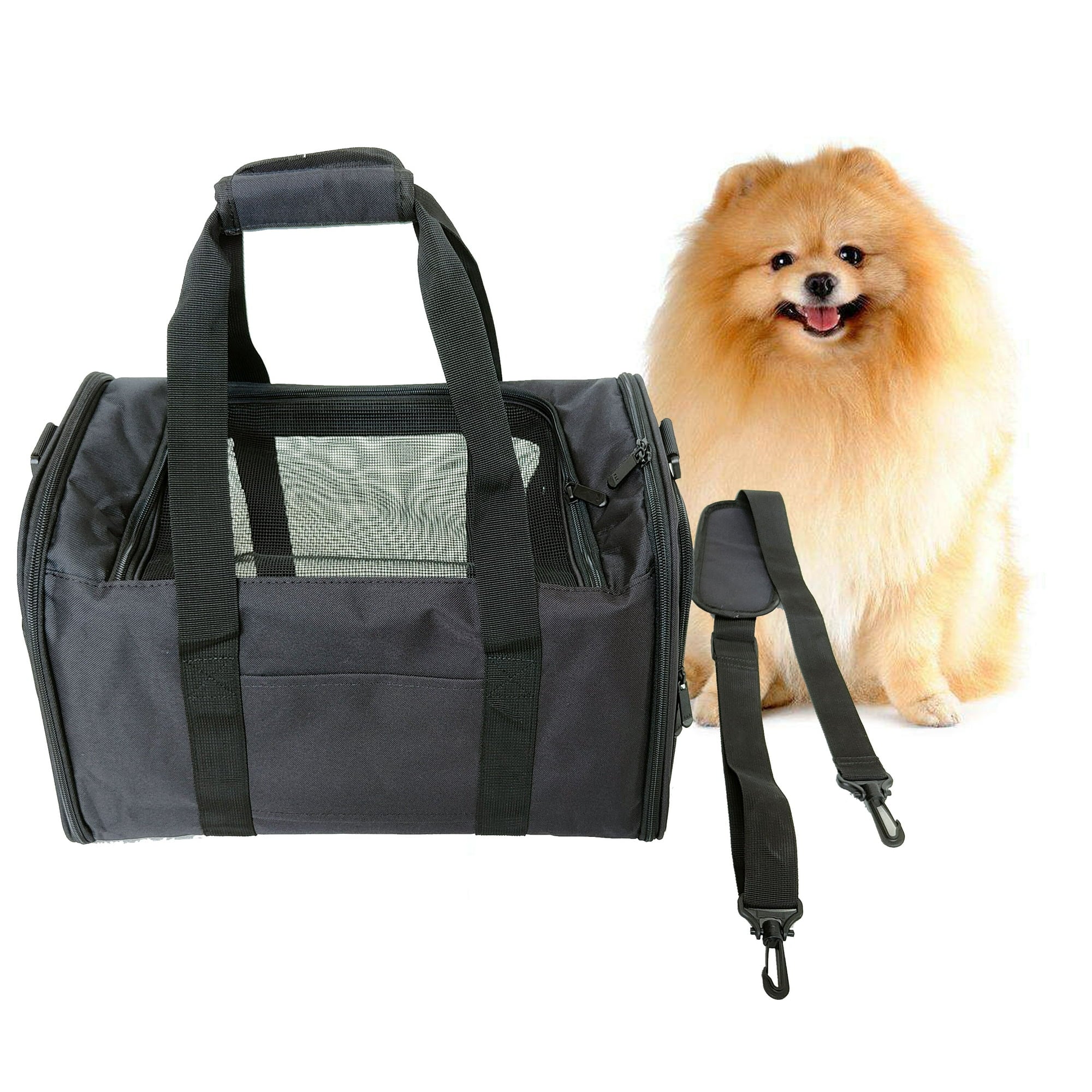 Vivifying Pet Travel Carrier, Cat Carriers Dog Carrier for Small Medium Cats Dogs Puppies, Airline Approved Small Dog Carrier Soft Sided, Collapsible Puppy Carrier with 5 Doors,1 Storage Pockets Black