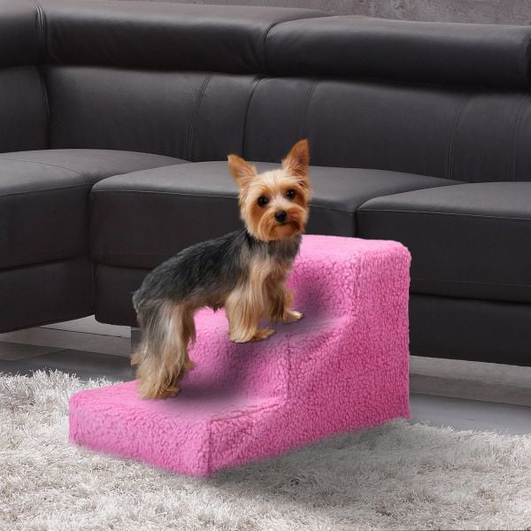 Best Pet 3 Steps High Density Dog Stairs Ramps,Non-Slip Pet Steps for Older Dogs,Pet with Joint Pain, Sofa Bed Ladder for Cats Pink