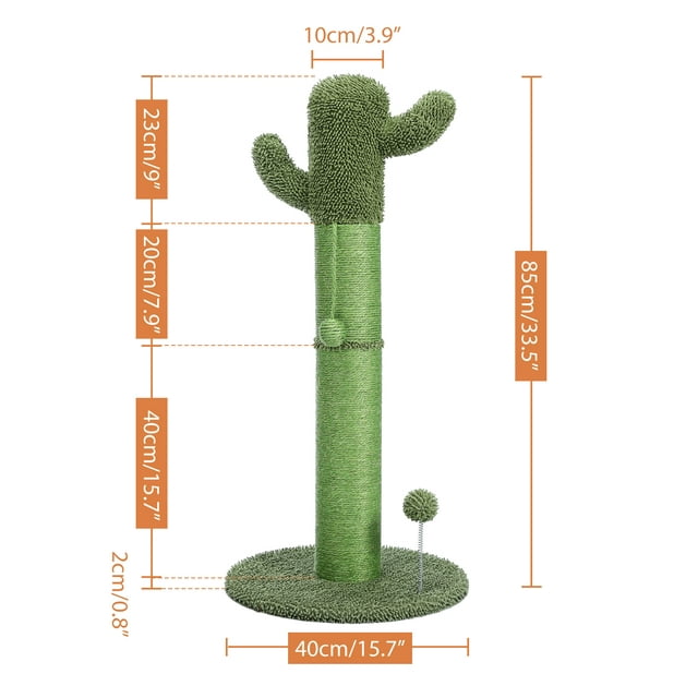 Vivifying 34" Tall Cat Scratching Post, High Posts with Natural Sisal Rope and Hanging Ball, Post Tree Scratch for Indoor Cats, Green