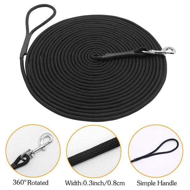 Dog Check Cord, 32FT/10M Floatable Long Dog Training Rope with Soft Handle for Camping, Playing，Backyard, Beach and Lake (Black)
