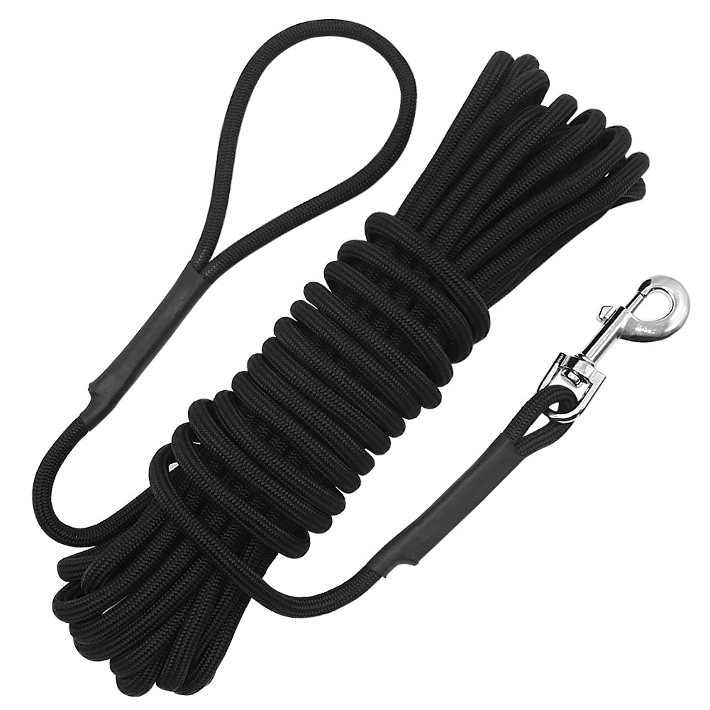 Dog Check Cord, 32FT/10M Floatable Long Dog Training Rope with Soft Handle for Camping, Playing，Backyard, Beach and Lake (Black)